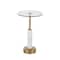 22" White Marble Round Accent Table with Gold Metal Rod & Base